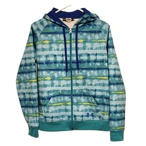 Under Armour Jacket w/ Hood Full Zip Fleece Lined Blue Green Tie Dye Mens Medium